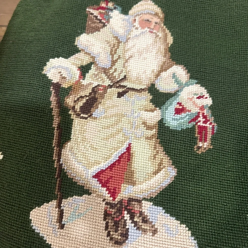 Vintage Santa Needlepoint pillowcase with velvet back.